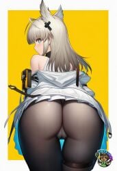 ai_art ai_generated ass ass_focus blue_eyes cameltoe cat_ears catgirl fortnite fortnite:_battle_royale hairpin huge_ass jacket long_hair mixxiru neko panties perlica_(arknights:_endfield) skirt tights white_hair