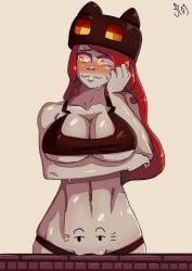1girls belly belly_button big_breasts breasts female female_focus female_only hot magma_cube minecraft minecraft_mob mob_talker mobtalker_mod okamisanz red_hair sweaty yellow_eyes