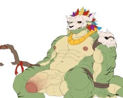 abs absurd_res anthro balls bone bone_mask chobab_789 genitals hi_res lihzahrd lizard lizardman male male_only mask muscular muscular_anthro muscular_male nipples pecs penis reptile scalie skull skull_accessory skull_mask solo staff tail terraria vein veiny_muscles veiny_penis witch_doctor_(terraria)