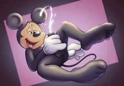 anthro black_body clothing corruption disney ejaculation feet foot_focus gloves handwear hi_res male mammal masturbation mickey_mouse mickey_mouse_&_friends mickeyryona mouse murid murine rodent solo_male