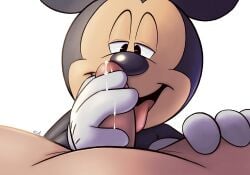 anthro black_body bodily_fluids cum disney duo fellatio first_person_view genital_fluids genitals handjob hi_res human leaking_cum licking looking_at_viewer male male/male mammal mickey_mouse mickey_mouse_&_friends mickeyryona mouse murid murine oral penile penis penis_lick rodent sex tongue yaoi