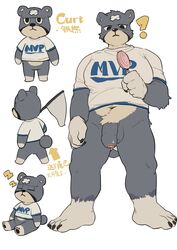 animal_crossing anthro anthrofied bottomless candy chibi clothed clothing curt_(animal_crossing) flaccid food foreskin fur genitals grey_body grey_fur hi_res hkl9917462 lollipop male male_only mammal nintendo penis slightly_chubby solo ursid video_games