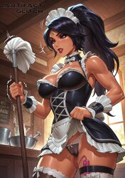 abs ai_generated artifactglitch big_breasts black_hair blush brown_eyes camel_toe cameltoe chocker fit forehead_jewel french_maid_nidalee garters league_of_legends lipstick long_hair maid maid_uniform makeup nidalee open_mouth panties ponytail pussy pussy_juice riot_games shaking shoulders skirt_lift standing the_grind_series thighhighs tied_hair vibrator vibrator_in_pussy watermark wrist_cuffs