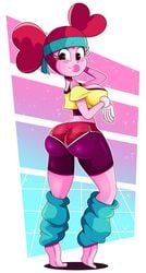 1girls 80's_theme ass bandana blush breasts female leg_warmers looking_at_viewer looking_back pink_skin reset_spinel_(steven_universe) shorts smile solo sonson-sensei spinel_(steven_universe) sportswear steven_universe workout_clothes