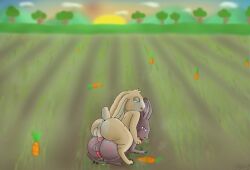 2026 anal anal_sex anus ass backsack balls big_butt carrot digital_media_(artwork) duo erection feral feral_on_feral food genitals hi_res kerchief lagomorph leporid looking_back looking_up male male/male mammal naughty_face neckerchief neckwear outside penetration penile penile_penetration penis_in_ass plant rabbit romper_(trippybunny) scenery toony tree trippybunny vegetable