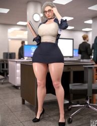 1girls 3d 3d_(artwork) 3d_model 3d_render ass big_ass big_breasts breasts fbi fbi_agent fbi_badge female glasses grace_ashcroft grace_ashcroft_(fbi_outfit) grace_ashcroft_(julia_pratt) heels looking_at_viewer resident_evil resident_evil_9:_requiem rude_frog skirt thick_thighs thighs