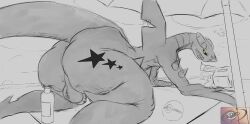 absurd_res anthro anus aquatic ass backsack balls barely_visible_anus beach big_butt box_guy13 butt_tattoo cellulite digital_drawing_(artwork) digital_media_(artwork) fish furgonomic_piercing furgonomics garchomp generation_4_pokemon genital_piercing genitals hi_res looking_at_viewer looking_back looking_back_at_viewer lube_bottle male nintendo open_mouth pictographics pictoral_speech_bubble piercing pokeball pokemon pokemon_(species) scrotum_piercing shark sharp_teeth tattoo teeth thick_thighs umbrella watermark