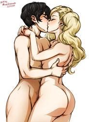 1boy 1girls ann_takamaki artist_name ass atlus black_hair blonde_hair dated duo fat_ass female joker_(persona) kissing male male_blushing megami_tensei minacream nude pawg persona persona_5 ren_amamiya romantic signature straight tagme video_games