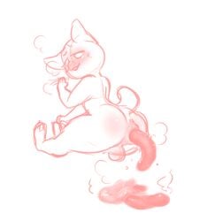anthro anus ass balls blush blushing_profusely bodily_fluids domestic_cat doughnutholes enjoying_the_go fanning fanning_self feces feces_pile felid feline felis fur genitals looking_back male male_pooping mammal monochrome narrowed_eyes nonbinary_(lore) nude nude_anthro nude_male open_mouth pink_and_white pooping_on_floor raised_tail scat scatplay short_tail solo stink_fumes sweat tail