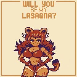 1:1 1girls 2020 animated anthro big_breasts bounce bouncing_breasts bra breasts cat_ears catgirl cleavage clothed color english_text eyebrows female female_only front_view garfield_(series) garfield_the_cat hands_on_hips humanized limited_palette long_hair looking_at_viewer lumpy_touch messy midriff monochrome navel orange_body perfect_loop pixel_art plain_background rule_63 short_shorts smile solo solo_female striped_fur tabby_cat tail valentine's_day whiskers wink