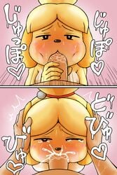 animal_crossing anthro blowjob cum cum_in_mouth cum_inside fellatio furry hmrook human isabelle_(animal_crossing) nintendo