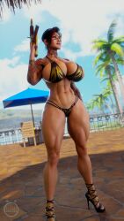 1girls 3d big_breasts call_of_duty eye_patch high_heels kitsune_(cod) muscular slow_(artist) tattoo thick_thighs weapon