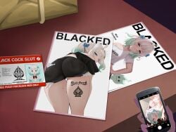 ass ass_tattoo blacked blacked_female blowjob cum_in_mouth desk interracial magazine_cover mint_fantome pawg phone phone_screen pose qos qos_tattoo queen_of_spades shortstack underwear virtual_youtuber vtuber