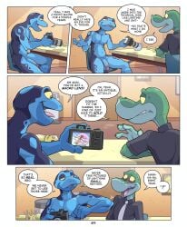 2026 4_fingers amphibian anole anthro anti_dev balls black_clothing black_shirt black_topwear blockage_(layout) blue_balls blue_body blue_nipples blue_penis blue_skin blush border camera casual_nudity claws clothed clothed/nude clothed_anthro clothed_male clothing colored comic countershade_face countershading cybin_(anti_dev) darkened_nipples dialogue digital_drawing_(artwork) digital_media_(artwork) duo english_text fingers flaccid four_frame_image frog genitals glans green_body green_eyes green_skin half-closed_eyes hi_res holding_camera holding_object humanoid_genitalia humanoid_penis inside lightened_palms lizard looking_at_another male male/male narrowed_eyes necktie nipples nude nude_anthro nude_male nudist only_one_nude open_mouth penis pink_glans poison_dart_frog purple_eyes reptile scalie shaded shirt sitting slim slim_anthro slim_male speech_bubble text tongue topwear tripp_(anti_dev) white_border white_necktie yellow_penis yellow_sclera