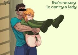1boy 1girls ass ass_focus ass_up blush creeper cupa dominant dominant_male domination female female_focus legs_up lifting lifting_person male minecraft mob_talker mobtalker_mod okamisanz orange_hair pussy steve_(minecraft)