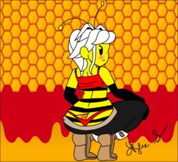 anthro ass back_view bee black_eyes breasts bug female original_character sideboob squatting stinger white_hair yoga_pants