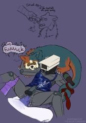 ambiguous_gender anal anal_sex arm_around_neck avaya_(puppyratcat) bodily_fluids cameraman_(skibidi_toilet) canid canine clothed clothing crossdressing cuckold cum dog_food dog_treat dragon dress erection feral for_a_head from_front_position fur genital_fluids genitals group hi_res humanoid hybrid interspecies lying male male/male male_penetrating mammal missionary_position mythological_creature mythological_scalie mythology object_head on_back open_mouth penetration penile penile_penetration penis pet_food puppyratcat scalie sex simple_background spreading tail topwear torn_ear trio wine_bottle zoophilia
