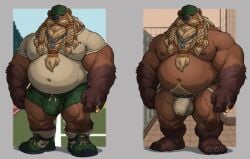 anthro aroused aroused_male athlete balls_outline barazoku barefoot bear beard beer_belly belly biceps big_belly big_bulge big_muscles big_pecs blonde_beard blonde_facial_hair blonde_hair blonde_mustache blonde_sideburns bottomwear braided_beard brown_body brown_fur bulge cigar cigar_smoke claws clothed clothing coach detailed_bulge dwarf erection erection_under_clothing erection_under_jockstrap erection_under_underwear facial_hair feet football_field footwear fur genital_outline green_bottomwear green_clothing green_footwear green_hat green_headwear green_shoes green_shorts green_sneakers hair hat headgear headwear holding_cigar holding_object jock jockstrap locker locker_room magniursus male mammal manly mature_anthro mature_male moustache musclegut muscular muscular_anthro muscular_arms muscular_male muscular_thighs nipples outside partially_clothed partially_clothed_anthro partially_clothed_male pecs penis_outline pose shirt shoes shorts sideburns smoke smoking smoking_cigar sneakers solo standing tenting thick_arms thick_thighs tight_bottomwear tight_clothing tight_shirt tight_shorts tight_topwear topless topless_anthro topless_male topwear underwear ursine whistle_(object) whistle_around_neck white_clothing white_jockstrap white_shirt white_topwear white_underwear
