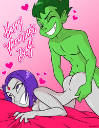 1boy 1girls all_fours ass beast_boy bent_over bold-n-brash breasts darthguyford dc dc_comics demon_girl doggy_style duo english_text face_down_ass_up female from_behind garfield_logan green_hair green_skin hair heart male metahuman nude one_eye_closed pale-skinned_female pale_skin penetration pointy_ears purple_eyes purple_hair rachel_roth raven_(dc) sex sharp_teeth straight superhero superheroine teen_titans text valentine's_day