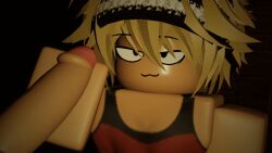 16:9 2boys 3d :3 animated beanie blonde_hair dark_background femboy gay gif gym_clothes handjob hoover_(hooverrr34) hooverrr34 jerking loop looping_animation penis roblox robloxian self_upload tagme tank_top yaoi