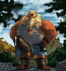 anthro aroused aroused_male balls balls_focus barazoku bear beard bedroom_eyes belly biceps big_balls big_belly big_muscles big_penis bighurso black_penis blonde_beard blonde_eyebrows blonde_facial_hair blonde_hair blonde_mustache blonde_sideburns blue_clothing blue_eyes blue_sky bodily_fluids boots bottomwear braided_hair brown_body brown_boots brown_clothing brown_footwear brown_fur brown_gloves brown_handwear clothing cloud cloudy_sky dripping dwarf erection exposed_balls eyebrows facial_hair fingerless_gloves flirting flirting_look flirting_with_viewer footwear forest forest_background fur genital_fluids genital_focus genitals gloves grass green_clothing grey_clothing grey_shirt grey_tank_top grey_topwear grin grinning_at_viewer hair hands_on_sides handwear hi_res inviting inviting_to_sex inviting_viewer kilt leaf leaking_precum looking_at_viewer low-angle_view male mammal manly mature_anthro mature_male moustache musclegut muscular muscular_anthro muscular_arms muscular_male muscular_thighs narrowed_eyes nature nature_background offering_sex offering_to_viewer outside penis penis_focus penis_poking_out plant precum precum_drip precum_from_penis precum_on_own_penis precum_on_penis presenting presenting_body presenting_penis purple_clothing rock seducing_viewer seductive shadow shirt shoes showing_off_muscles shrub sideburns sky smile smiling_at_viewer smirk smirking_at_viewer solo tank_top thick_arms thick_eyebrows thick_thighs toeless_boots toeless_footwear topwear tree ursine