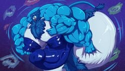 anthro balls big_balls big_muscles big_penis blue_body blue_fur bobert bodily_fluids erection eyewear felid fur galaxy genitals glasses growth huge_balls huge_cock huge_muscles hyper hyper_balls hyper_genitalia hyper_muscles hyper_nipples hyper_pecs hyper_penis lion macro male male_only mammal mizuraion muscular nipples nude open_mouth pantherine penis saliva sky space star starry_sky tongue tongue_out vein veiny_penis