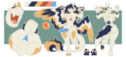 animal_genitalia anthro arm_tuft ass backsack balls big_breasts blue_flesh blue_penis blueberry_(smolderg) breasts claws dragon ear_tuft ears_up elbow_tuft facing_back facing_forward fangs feathers fluffy fluffy_tail fur furred_dragon furred_scalie genitals hair herm hi_res horn intersex knot knotted_penis long_hair long_tail multicolored_body multicolored_fur multicolored_pawpads mythological_creature mythological_scalie mythology open_mouth pawpads penis pilvi_owo presenting presenting_hindquarters presenting_penis reference_image scalie sheath simple_background solo standing tail teeth tuft wings yellow_horn