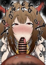 1boy 1girls :>= bare_shoulders big_penis blush brown_eyes brown_hair censored dark-skinned_male dark_skin detailed_background drooling eyelashes fellatio female fox_ears fox_girl fox_humanoid heart heart-shaped_pupils human indoor inside interracial kitsune kitsunemimi kurotama long_hair looking_at_viewer male male_pov monochrome oral oral_sex penis pov room saliva shiny shiny_skin sketch sound_effects squatting sweat text tied_hair vein veins veiny veiny_penis ye_shunguang zenless_zone_zero