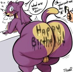 2026 anthro anthro_on_anthro artist_name ass balls big_butt bodily_fluids body_writing bottom_heavy butt_focus colored dated digital_drawing_(artwork) digital_media_(artwork) dipstick_tail english_text fur genitals hi_res huge_butt huge_thighs inuzu mammal markings multicolored_body multicolored_fur mustelid musteline nude open_mouth purple_body purple_fur purple_tail shaded signature simple_background slightly_chubby solo_focus stoat tail tail_markings text thick_thighs true_musteline two_tone_body two_tone_fur weasel white_background wide_hips writing_on_butt yellow_balls yellow_body yellow_fur yellow_tail_tip