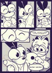 anthro canid canine canis comic domestic_dog fellatio garfield_(series) garfield_the_cat genitals hi_res humanoid_genitalia humanoid_penis male male/male mammal odie oral penile penis sex sunnyhoneybone