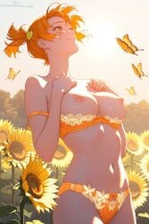 ai_generated alisa_(everlasting_summer) butterfly everlasting_summer female lingerie red_hair solo sunflower