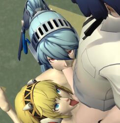 1boy 2girls 3d aegis_(persona) aigis_(persona) atlus labrys makoto_yuki persona persona_3 persona_4_arena personastuffs_(artist) self_upload tagme threesome xnalara