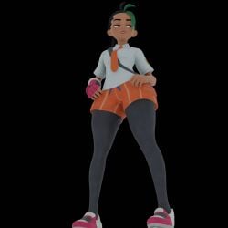 3d animated clothed clothing curvy dancing dark_skin female heperson hips jiggle latina loop looping_animation nemona_(pokemon) pokemon ponytail shorts thighs twerking