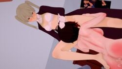 2girls 3d black_hair black_hair_female bra breasts crossover eastern_and_western_character female female_only green_eyes half-dressed half_naked half_naked_female licking_pussy littlered-rose maka_albarn nude_female ruby_rose rwby sandy_blonde_hair soul_eater