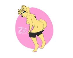 5:4 absurd_res anthro ass breasts clothed clothing exposing female genitals hi_res mammal pants_down partially_clothed pussy signature sketch solo text url zombikiss