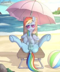 anus ass beach equid equine eyewear friendship_is_magic futanari genitals gynomorph hi_res horse intersex lord_superstar mammal my_little_pony pony rainbow_dash_(mlp) seaside solo straight_hair sunglasses umbrella water