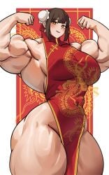 bulky bulky_female female flexing flexing_arms lunar_new_year musctonk muscular muscular_arms muscular_boobs muscular_female muscular_legs muscular_thighs pecs red_dress