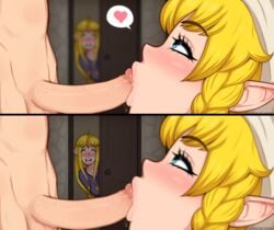 1boy 2girls afrobull blonde_hair blowjob cuckquean erection fellatio female hylian hyrule_warriors link linkle male nintendo oral oral_sex pale_skin penis penis_in_mouth pointy_ears princess_zelda sex straight the_legend_of_zelda zelda_(hyrule_warriors)