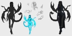 2:1 anthro arachnid arthropod black_hair claws clothed clothing female flat_chested footwear hair hi_res high_heels long_hair mandibles model_sheet multi_arm multi_eye multi_limb nude pincers scorpion shoes simple_background solo stinger tgt1512 tiptoes