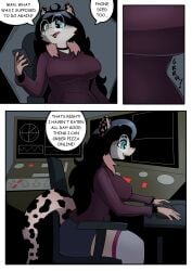 ahobobo anthro areola ass breasts clothed clothing comic dialogue digital_media_(artwork) english_text felid feline female fur hair hi_res mammal navel open_mouth simple_background smile solo tail text voices_of_the_void
