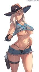 1girls 2d areola_slip areolae artist_name ashe_(overwatch) ass bare_shoulders blizzard_entertainment blue_shirt breasts casual clavicle clothing cowboy cowboy_hat cowboy_shot crop_top curvaceous cutesexyrobutts denim denim_shorts female female_only female_solo firearm gun hair_over_one_eye handgun hat hat_over_one_eye high_resolution highleg highleg_panties hip_focus hips holster huge_ass human large_breasts long_hair looking_at_viewer lowleg medium_breasts midriff navel nipple_slip nipples no_bra overwatch panties pinup pistol red_eyes revolver shirt shirt_pull short_shorts shorts simple_background skindentation solo stomach thick_thighs thigh_holster thigh_strap thighs thong tomboy underboob underwear very_high_resolution weapon white_background white_hair wide_hips