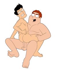 2boys american_dad anal_penetration anal_sex ass balls black_hair brown_hair cowgirl_position erect_penis full_body gay iyumiblue legs_held_open looking_at_penis looking_back mertz mouth_open nude pleasure_face receiving_on_top sitting_on_penis spread_legs vince_chung white_background yaoi