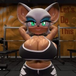 1:1 3d 3d_(artwork) 3d_animation 3d_model animated anthro armpit_fetish bat big_breasts blender_(artwork) bodily_fluids bottomwear bra breast_squish breasts cleavage clothed clothing digital_media_(artwork) ear_piercing female glistening glistening_arms glistening_body glistening_breasts glistening_ears glistening_eyelids glistening_eyeshadow glistening_skin gym hands_behind_head looking_at_viewer mammal mobian mobian_(species) mobian_bat navel navel_piercing nottanj piercing raised_arms rouge_the_bat rouge_the_bat_(nottanj) sega shorts shortstack solo sonic_(series) sonic_adventure_2 sonic_the_hedgehog_(series) sports_bra squish sweat sweaty_breasts teknotyk tight_clothing underwear