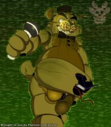 animatronic ass balls bodily_fluids conditional_dnp english_text five_nights_at_freddy's five_nights_at_freddy's_3 genital_fluids genitals glowing glowing_eyes humanoid_genitalia humanoid_penis machine male male_only mammal penis phantom_freddy_(fnaf) precum robot text url ursid vein video_games watermark xnirox