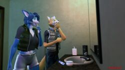 3d anthro bathroom canon_couple couple duo fox_mccloud krystal morning preparing star_fox