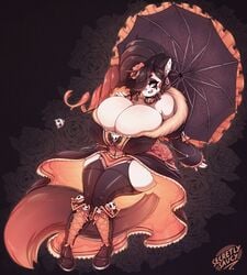 cat_ears catgirl dress furry goth halloween huge_breasts long_tail nikki_(secretly_saucy) parasol secretly_saucy thick_thighs umbrella