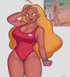 1girl 1girls athletic athletic_female big_breasts big_thighs biracial blonde_female blonde_hair breasts brown_skin brown_skinned_female caucasian caucasian_female cleavage curvaceous curvaceous_female curvy_female female female_focus female_only fit fit_female gal hawaiian large_boobs large_breasts large_thighs lifeguard lifeguard_(lilo_and_stitch) lifeguard_swimsuit lilo_and_stitch olive_skin olive_skinned_female one-piece_swimsuit red_swimsuit sketchfins solo solo_female solo_focus tagme tan tan_body tan_skin tanned_female tanned_girl tanned_skin thick_hips thick_thighs thighs very_tall very_tall_female wristwatch