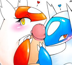 1girls 2boys bisexual blush collaborative_fellatio dominant_feral dragon erection exed_eyes eye_contact eyelashes faceless_male fellatio fellatio_from_feral female feral first_person_view furry gay group group_sex half-closed_eyes heart hi_res human humanoid_genitalia humanoid_penis interspecies latias latios legendary_duo legendary_pokémon licking long_neck looking_at_viewer male male_on_feral male_pov malesub mammal nintendo nude open_mouth oral penetration penis penis_lick poképhilia pokemon pokemon_(species) pokemon_rse pov red_eyes scalie simple_background straight threesome tongue tongue_out video_games white_background yellow_eyes