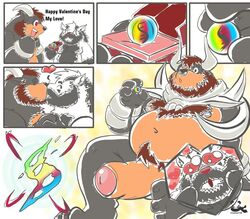 2018 2boys alternate_color anthro bara belly big_penis canine chubby closed_eyes dated duo english_text furry heart heart-shaped_pupils holiday_message holidays houndoom huge_penis humanoid_hands kissing larger_male male mammal mega_evolution mega_houndoom mega_stone mightyena navel nintendo obese original_character overweight overweight_male pandaemondx penis penis_awe pokémon_(species) pokemon pokemon_gsc pokemon_xy sitting size_difference sketch smaller_male text thick_thighs valentine's_day video_games watermark wide_hips