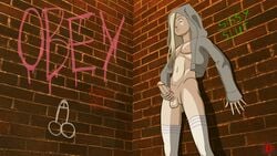 1boy 3d alley alleyway animated balls blonde_hair chris_(tekuho) cum d-rock_(artist) femboy graffiti hand_on_wall light_skin male male_only masturbation sissy solo solo_male sweater thighhighs trap wall